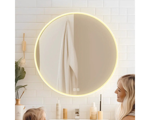 Kulaté koupelnové zrcadlo s LED osvětlením a dotykovým senzorem