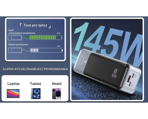 Viking 145 W powerbanka pro rychlé nabíjení notebooku, tabletu nebo mobilního telefonu