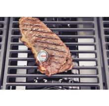 Grilovaný steak s teploměrem na maso na grilovací mřížce