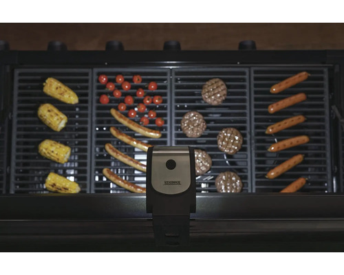 Gril s kukuřičnými klasy, klobásami, rajčaty a burgerovými placičkami