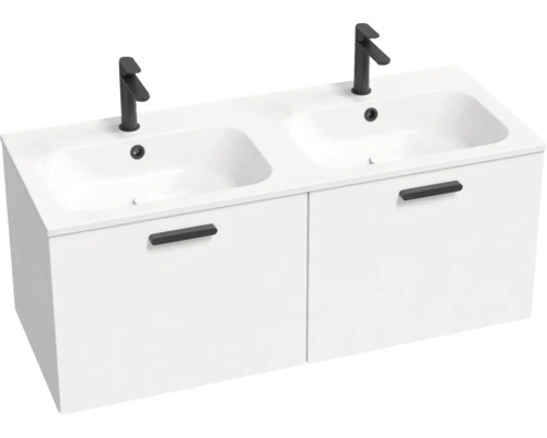 Skříňka pod umyvadlo se dvěma umyvadly a dvěma bateriemi