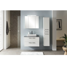 Moderní koupelna s umyvadlovou skříňkou, zrcadlovou skříňkou a vysokou skříňkou