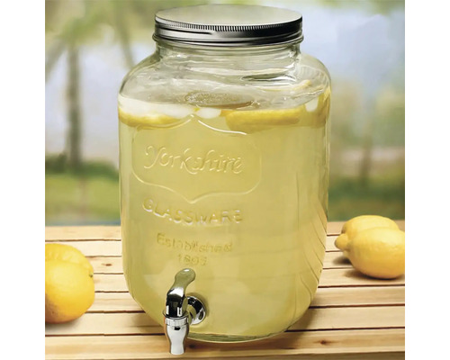 Skleněný zásobník nápojů s kohoutkem a víkem