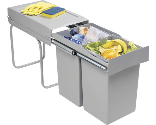Výsuvný odpadkový koš se dvěma nádobami a víkem, včetně čisticích prostředků