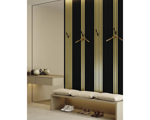 Vstupní prostor se zrcadlem, šatní panel s ramínky, konzole, lavice a boty