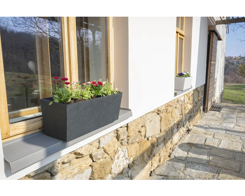 Truhlík s květinami na okenním parapetu