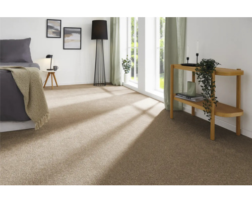 Obývací pokoj s kobercem, postelí a odkládacím stolkem