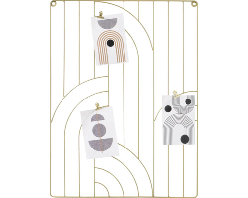 Dekorativní zlatá kovová mřížková deska se třemi geometrickými kartami