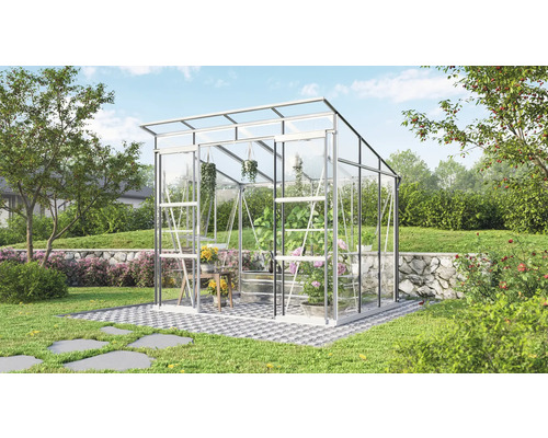 Skleník s rostlinami na zahradě