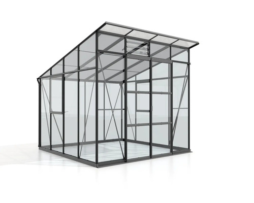 Skleník Vitavia Playa 7600 kombinace skla a polykarbonátu 258 x 291,6 cm černý vč. základového rámu Skleník s ocelovým rámem a skleněnými tabulemi