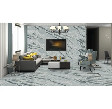 Obývací pokoj s obklady stěn a podlah v mramorovém vzhledu