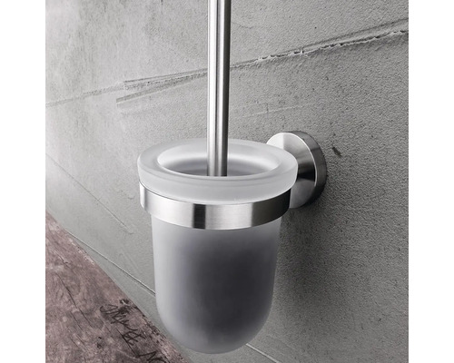Nástěnná WC štětka z nerezové oceli se saténovou skleněnou nádobou