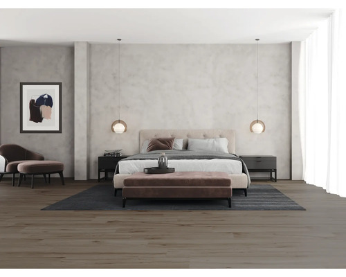 Ložnice s dvoulůžkem, nočními stolky, posezením a závěsnými svítidly