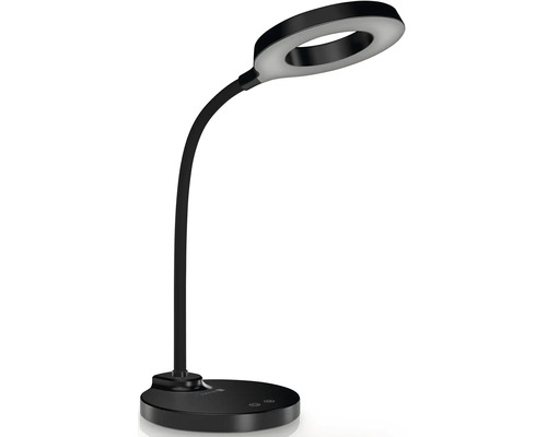 Černá LED stolní lampa s flexibilním ramenem a kruhovou hlavicí
