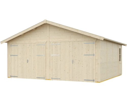 Dřevěná garáž s dvoukřídlými dveřmi a oknem