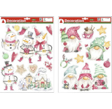 Dva archy samolepek na okna pro vánoční dekoraci se sněhuláky a trpaslíky