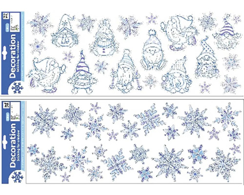 Fólie trpaslíci, různé druhy Samolepky na okno s motivy trpaslíků a sněhových vloček