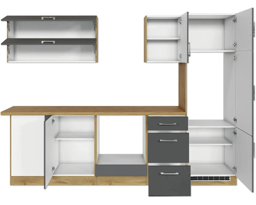 Kuchyňská linka se skříňkami, zásuvkami a pracovní deskou