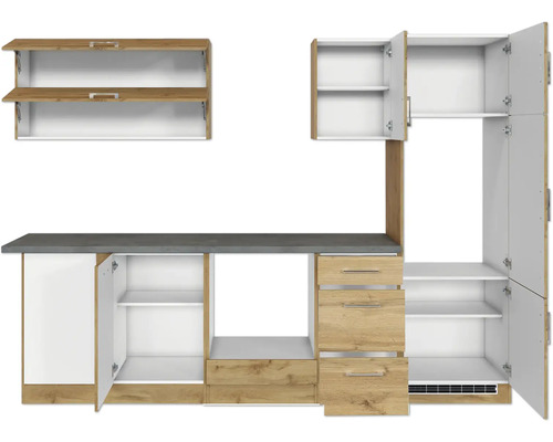 Kuchyňská linka s pracovní deskou, zásuvkami a skříňkami