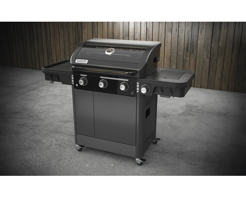 Plynový gril se třemi hořáky, bočními policemi a spodní skříňkou na kolečkách