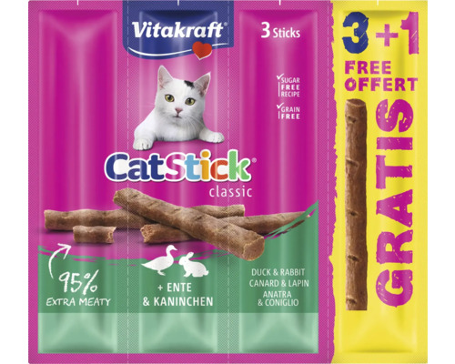 Pamlsky pro kočky Vitakraft Cat Stick mini kachna & králík 3+1 ks ZDARMA