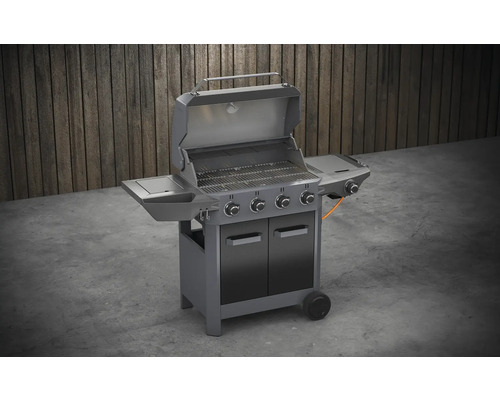 Plynový gril se čtyřmi hořáky, grilovacím roštem a spodní skříňkou