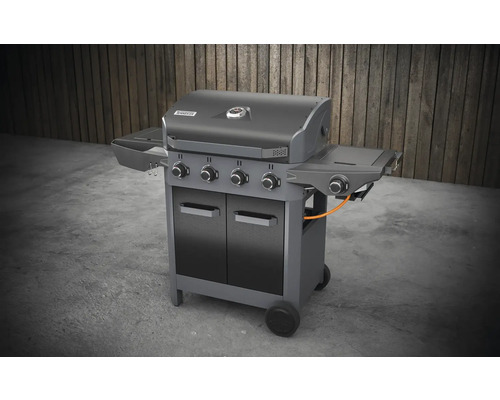 Plynový gril se čtyřmi hořáky, bočními stolky a spodní skříňkou