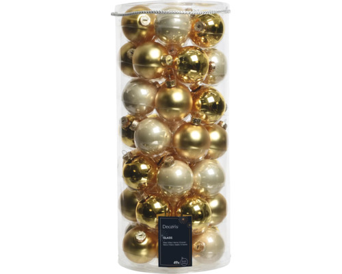 Sada 49 skleněných vánočních koulí