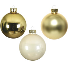 Tři vánoční ozdoby ve zlaté a bílé barvě