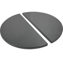 Dvě šedé, půlkruhové desky stolu