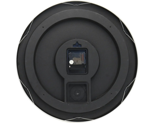 Zadní strana nástěnných hodin se strojkem a systémem zavěšení