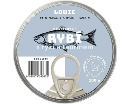 LOUIE krmivo pro kočky s rybou, rýží a taurinem v konzervě