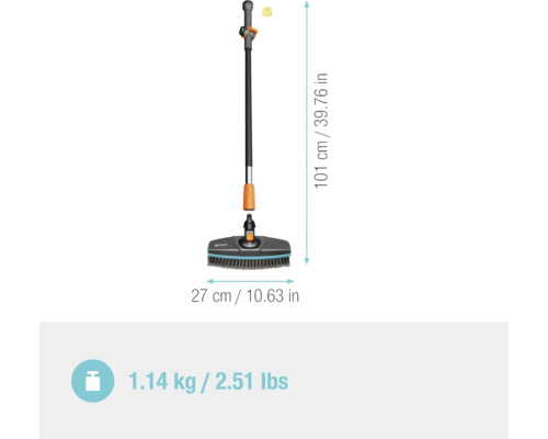 Gardena mycí kartáč s přípojkou vody, délka 101 cm, šířka kartáče 27 cm