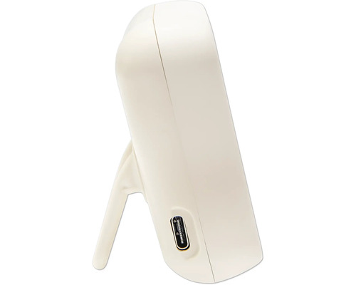 Bílé zařízení s USB-C portem a stojanem