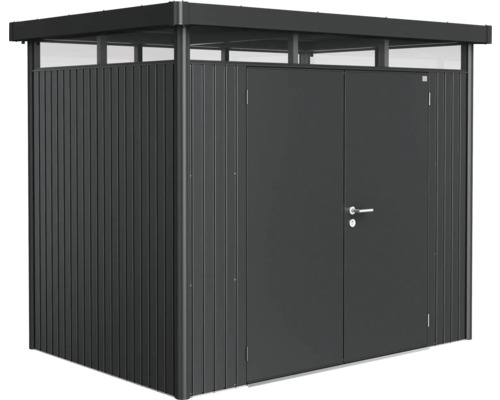 Plechový zahradní domek Biohort HighLine H2 dvoukřídlé dveře 254 x 174 cm tmavě šedý metalický Plechový zahradní domek Biohort HighLine H2 dvoukřídlé dveře 254 x 174 cm tmavě šedý metalický