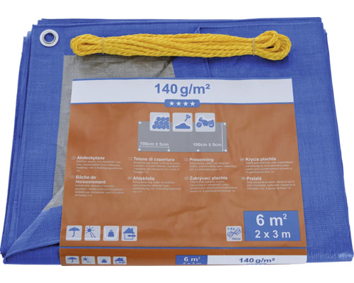 Modrá krycí plachta, 2 krát 3 metry, 140 gramů na metr čtvereční