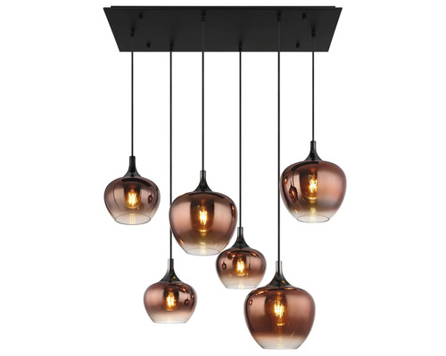 Závěsné svítidlo se šesti žárovkami a skleněnými stínidly