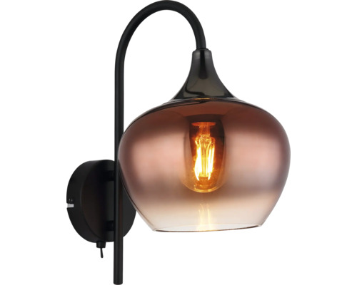 Nástěnné svítidlo s kovovými prvky a skleněným stínidlem