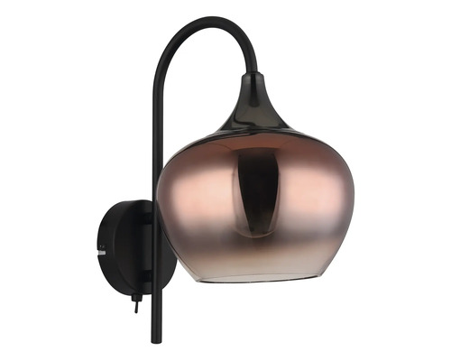 Nástěnné svítidlo s ohnutým ramenem a skleněným stínidlem