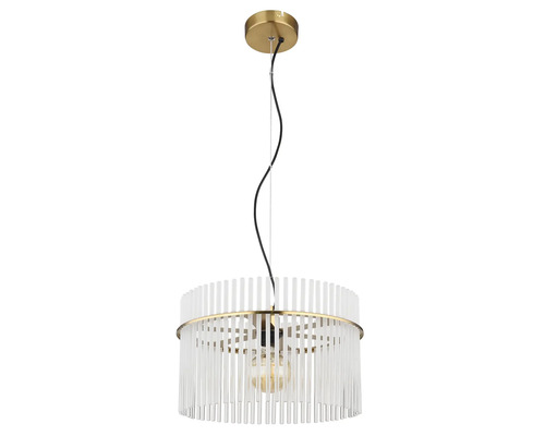 Závěsná lampa s průhlednými skleněnými tyčemi a kulatým tvarem