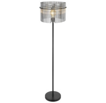 Stojací lampa se stínidlem z kovových tyčí a kulatou základnou
