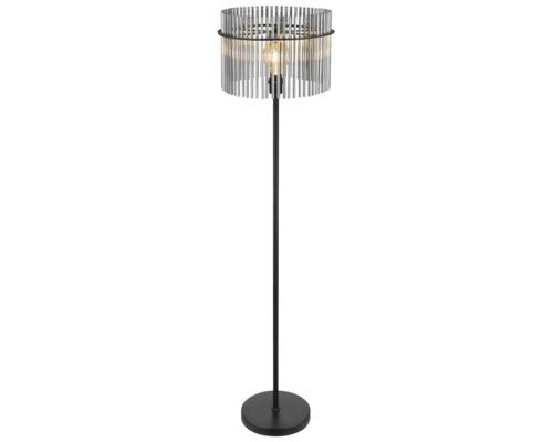 Stojací lampa se stínidlem z kovových tyčí a kulatou základnou
