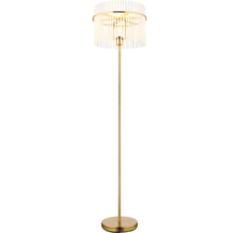 Stojací lampa se stínidlem z plastových proužků a kovovou základnou
