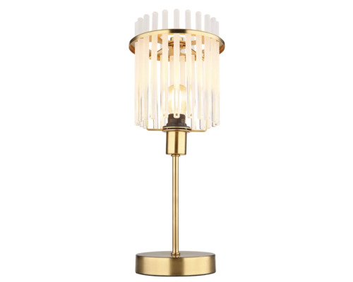 Stolní lampa s průhlednými tyčemi a zlatým rámem