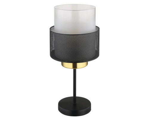 Stolní lampa se skleněným válcem a kovovou základnou