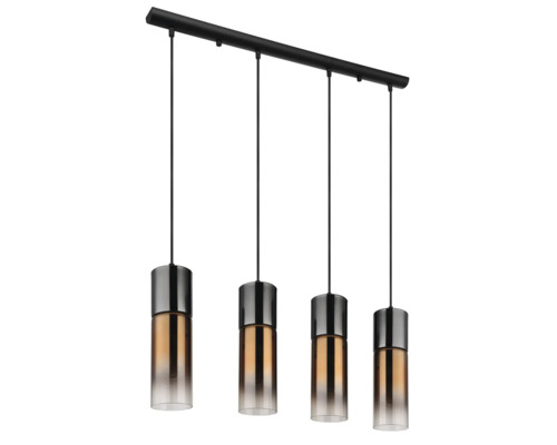 Závěsné svítidlo se čtyřmi žárovkami z kovu a skla