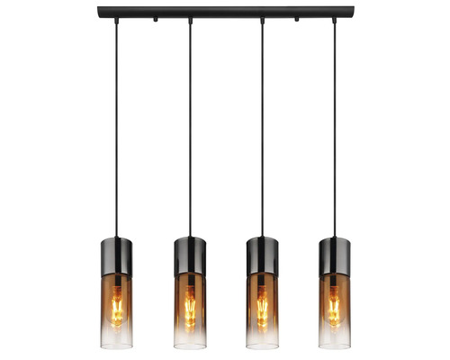 Závěsné svítidlo se čtyřmi žárovkami a válcovými skleněnými stínidly