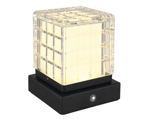 Čtvercové venkovní svítidlo s čirým stínidlem na černém podstavci