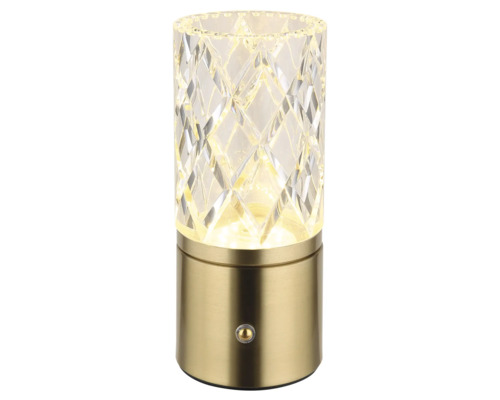 Stolní lampa s vzhledem křišťálového skla a kovovou základnou