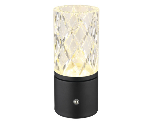 Dekorativní stolní lampa s průhledným stínidlem a černou základnou